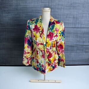 Investments Water Color Floral Jacket NWT Women’s Sz 14 Yellow Pink Blazer